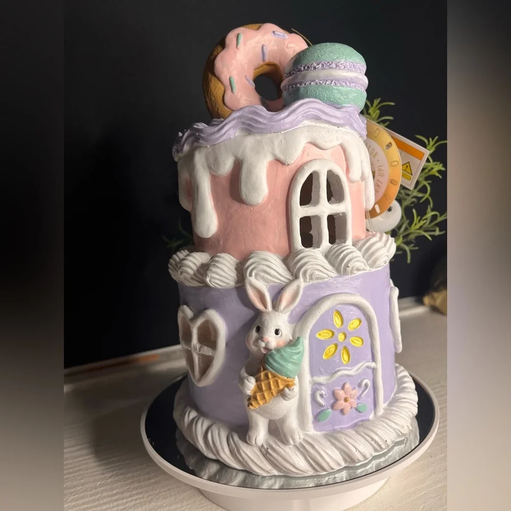 Large Ice Cream Cake Easter Bunny House Pastel Macaron Donut Decor NWT